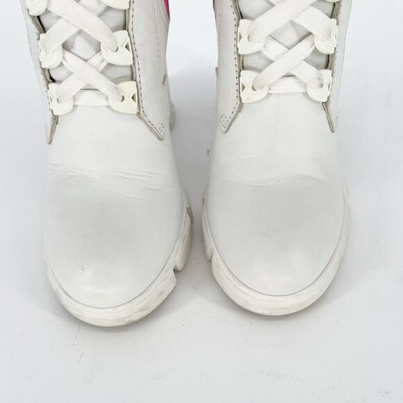 Prada White Leather Hot Pink Neoprene Lace Up Chelsea Combat Ankle Boot IT 37.5 - Picture 7 of 16